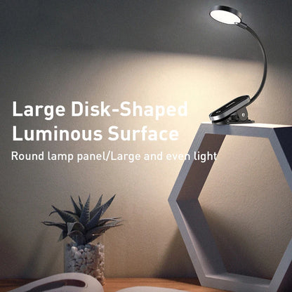 Baseus Clip-On Wireless LED Desk Lamp, Stepless Dimming, Rechargeable USB Reading Light