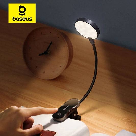 Baseus Clip-On Wireless LED Desk Lamp, Stepless Dimming, Rechargeable USB Reading Light